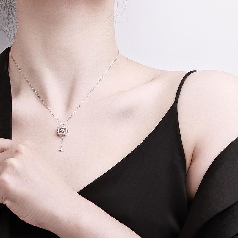 Kitten & Water Pearl Pendant Necklace