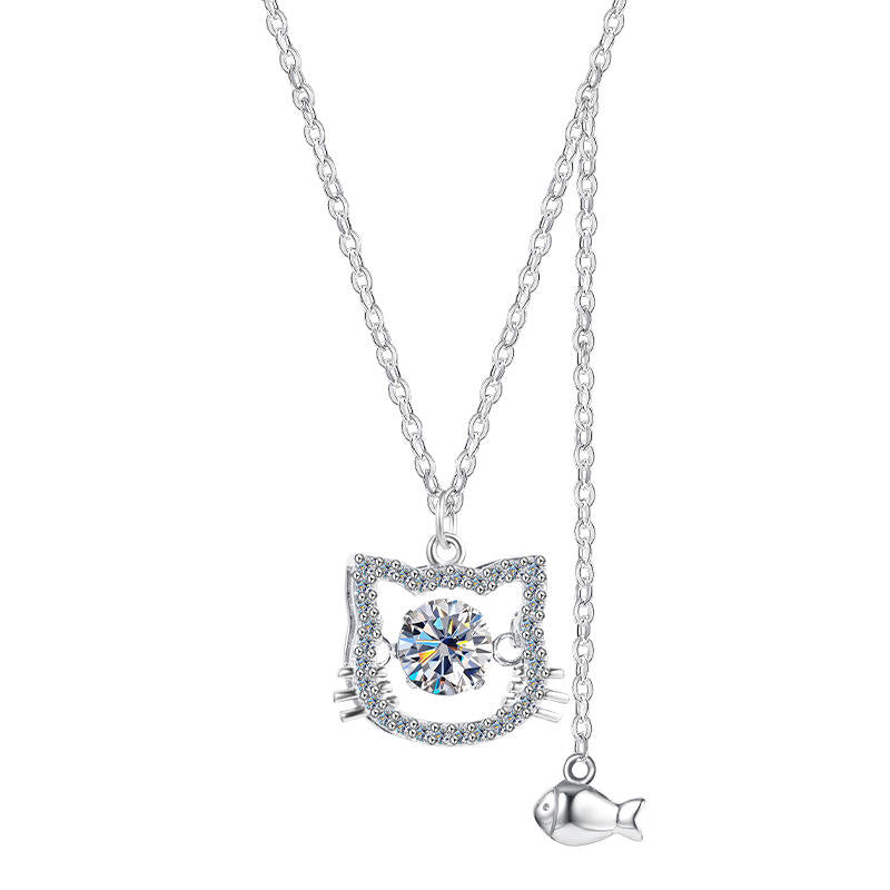 Kitten & Water Pearl Pendant Necklace